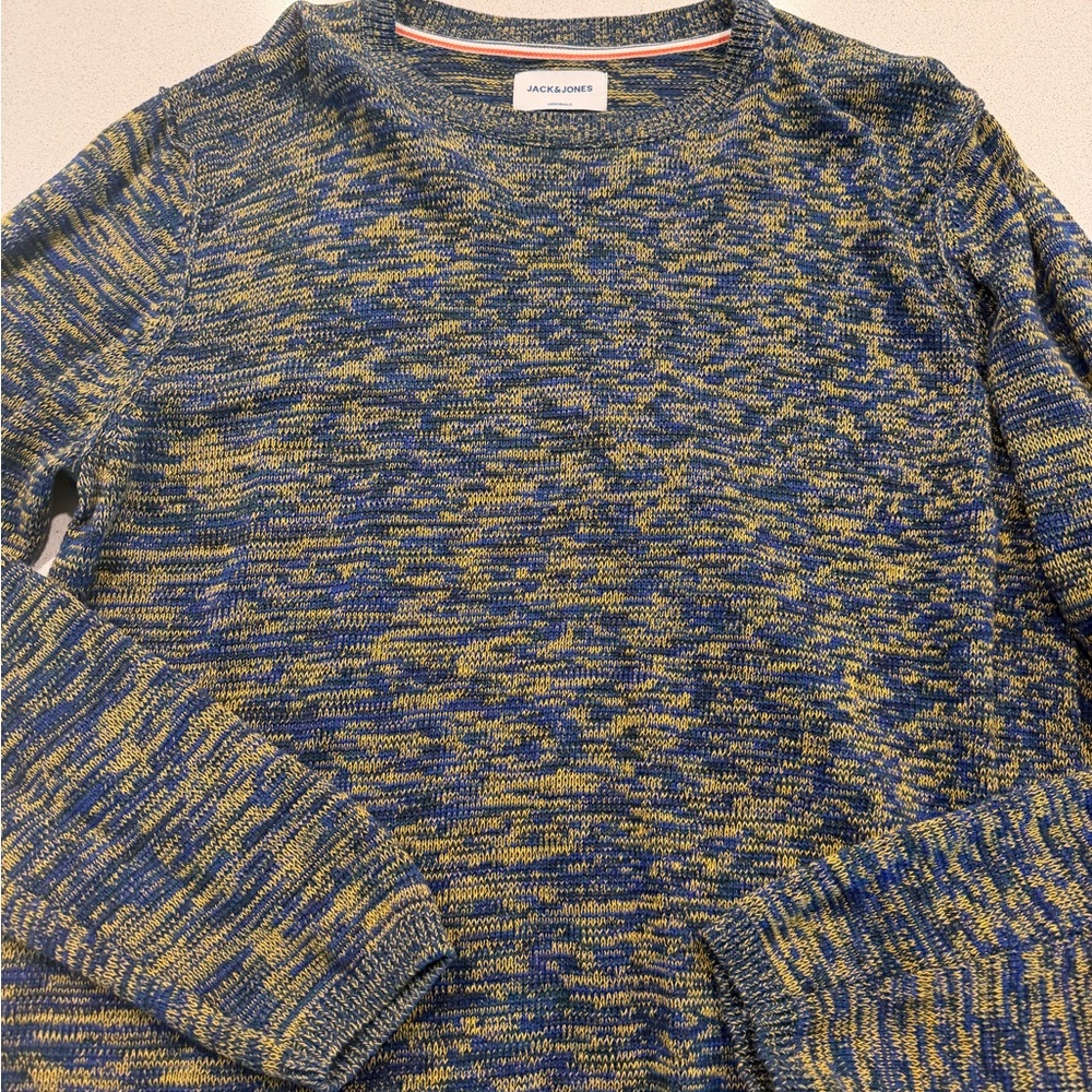 Jack & Jones Men's Sweater in Blue and Yellow Mix